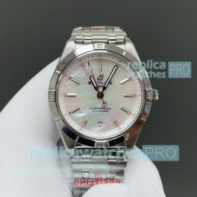 BLS Swiss Reissue Breitling MOP Dial Chronometer Automatic 36mm Special Edition Watch 